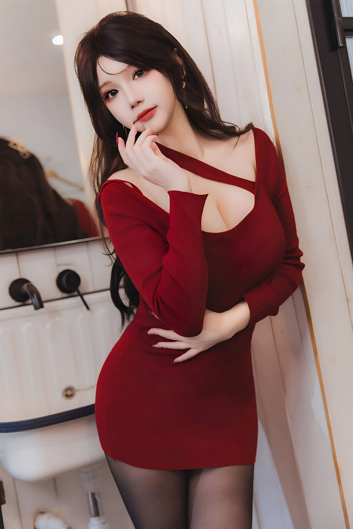 【单套】雪晴Astra：红裙黑丝小娇妻（66张）